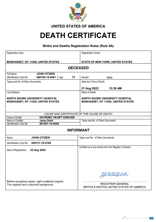 Download USA vital record death certificate Word and PDF template Photoshop template